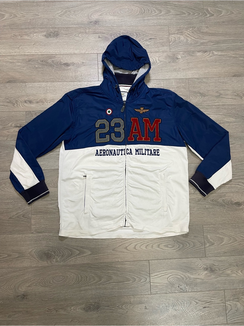 Aeronautica Militare Italian Air Force Full Zip Hooded Jacket Navy‎ White